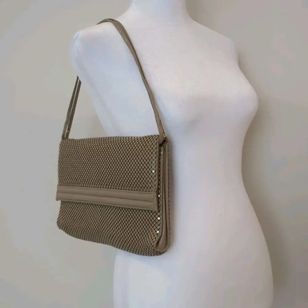 Vintage Whiting and Davis Beige Chainmail Mesh Shoulder, Crossbody, Clutch Purse